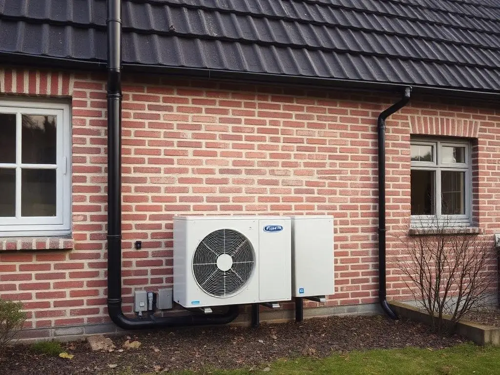 Wärmepumpe an der Hauswand eines Einfamilienhauses